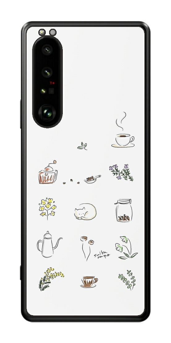 Sony Xperia 1 III用 【コラボ プリント Design by すいかねこ 001 】 背面 保護 フィルム 日本製