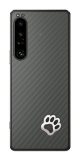 Sony Xperia 1 IV用 カーボン調 肉球 イラスト プリント 背面保護フィルム 日本製 [なんちゃって ぷくぷく ホワイト/ブラック]