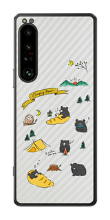 Sony Xperia 1 IV用 【コラボ プリント Design by すいかねこ 004 】 カーボン調 背面 保護 フィルム 日本製