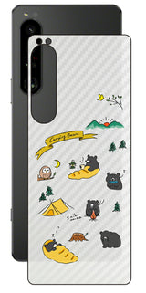 Sony Xperia 1 IV用 【コラボ プリント Design by すいかねこ 004 】 カーボン調 背面 保護 フィルム 日本製