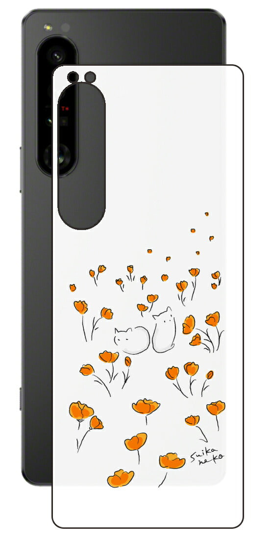 Sony Xperia 1 IV用 【コラボ プリント Design by すいかねこ 006 】 背面 保護 フィルム 日本製