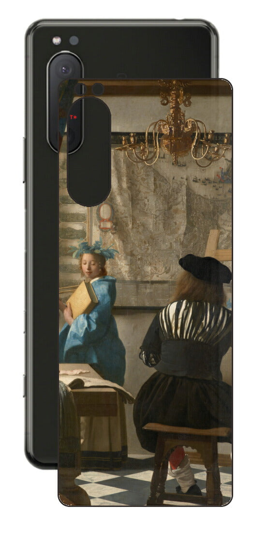 Sony Xperia 5 II用 背面 保護 フィルム 名画 プリント フェルメール 絵画の芸術 （ ヨハネス・フェルメール Johannes Vermeer ）