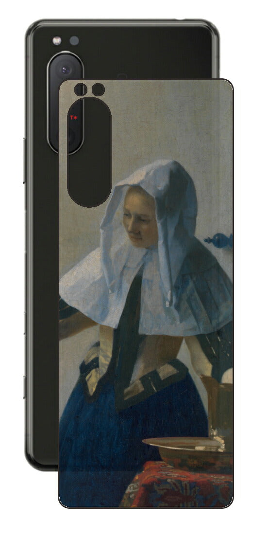 Sony Xperia 5 II用 背面 保護 フィルム 名画 プリント フェルメール 水差しを持つ若い女性 （ ヨハネス・フェルメール Johannes Vermeer ）