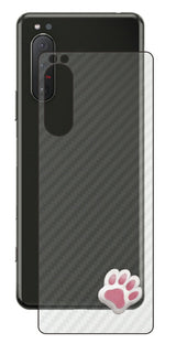 Sony Xperia 5 II用 カーボン調 肉球 イラスト プリント 背面保護フィルム 日本製 [なんちゃって ぷくぷく ホワイト/ピンク]