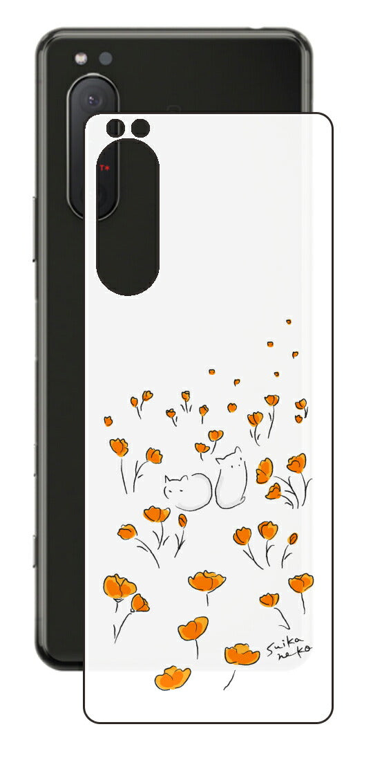 Sony Xperia 5 II用 【コラボ プリント Design by すいかねこ 006 】 背面 保護 フィルム 日本製