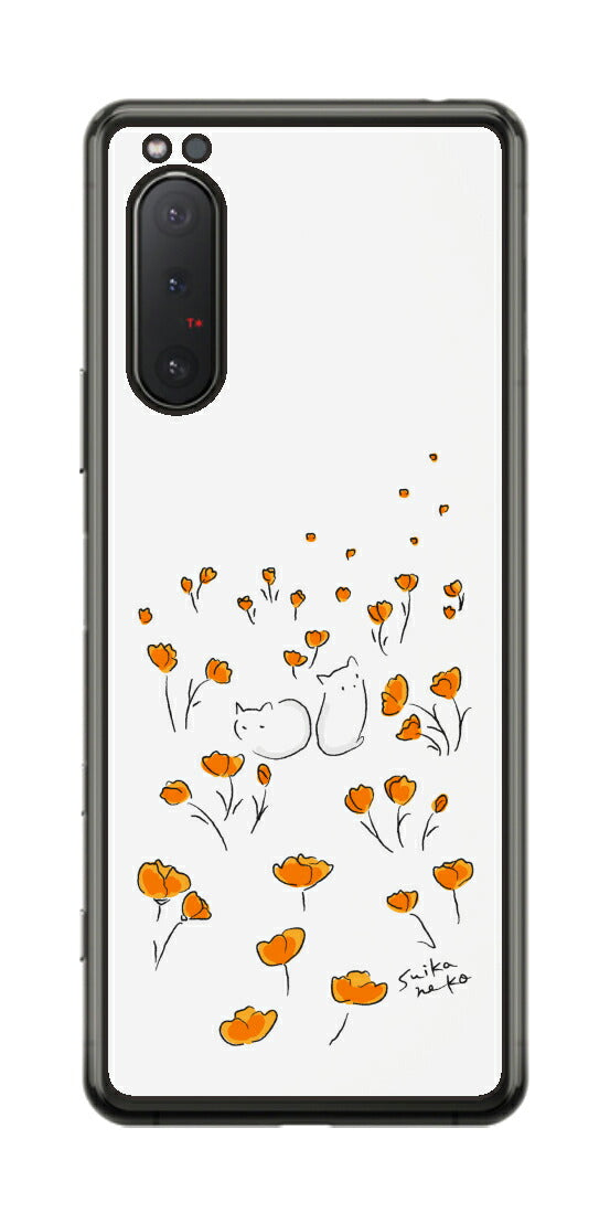 Sony Xperia 5 II用 【コラボ プリント Design by すいかねこ 006 】 背面 保護 フィルム 日本製