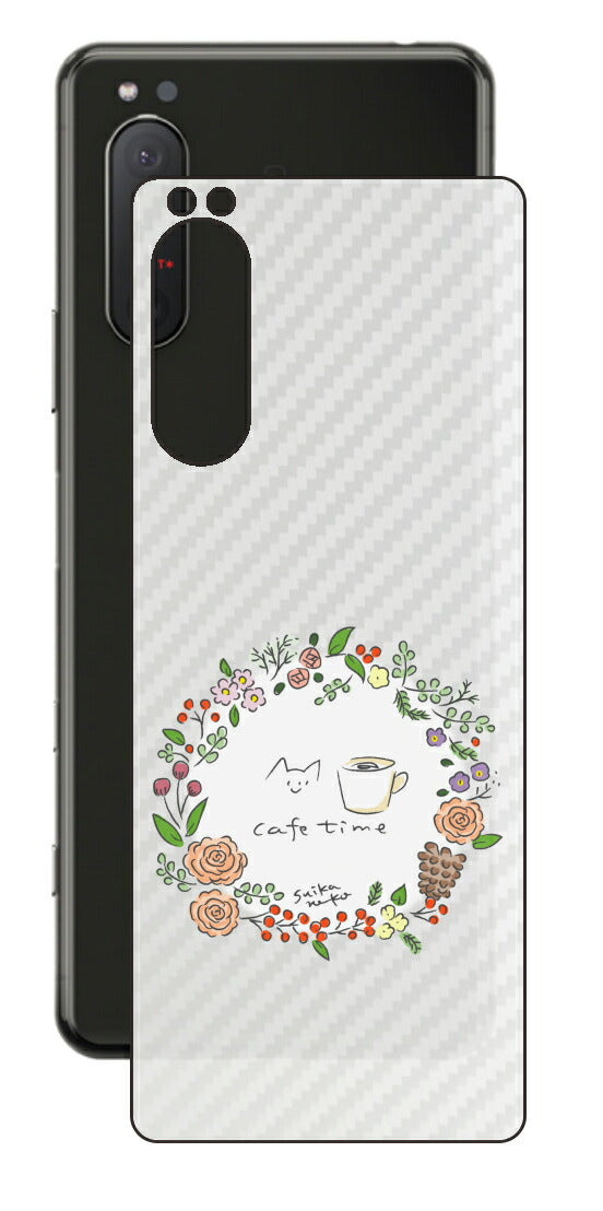 Sony Xperia 5 II用 【コラボ プリント Design by すいかねこ 008 】 カーボン調 背面 保護 フィルム 日本製