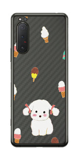 Sony Xperia 5 II用 【コラボ プリント Design by よこお さとみ 002 】 カーボン調 背面 保護 フィルム 日本製