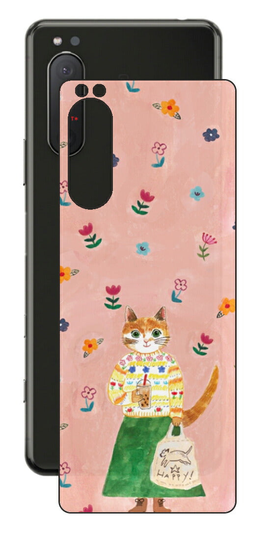 Sony Xperia 5 II用 【コラボ プリント Design by よこお さとみ 004 】 背面 保護 フィルム 日本製