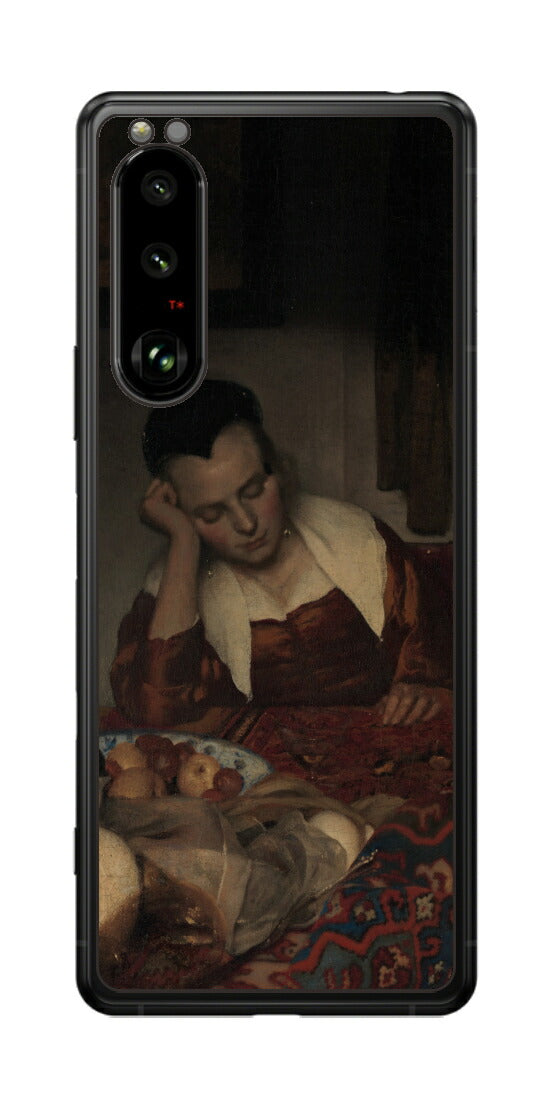 Sony Xperia 5 III用 背面 保護 フィルム 名画 プリント フェルメール 眠っているメイド （ ヨハネス・フェルメール Johannes Vermeer ）