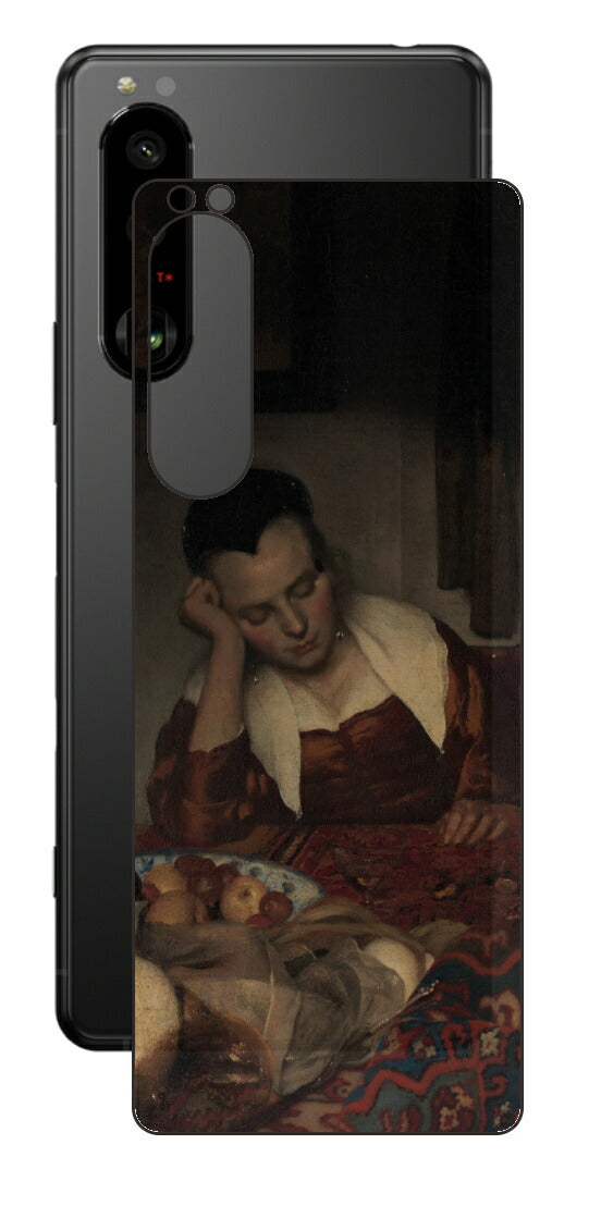 Sony Xperia 5 III用 背面 保護 フィルム 名画 プリント フェルメール 眠っているメイド （ ヨハネス・フェルメール Johannes Vermeer ）