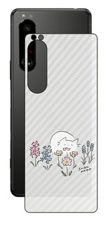 Sony Xperia 5 III用 【コラボ プリント Design by すいかねこ 003 】 カーボン調 背面 保護 フィルム 日本製