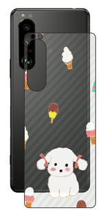 Sony Xperia 5 III用 【コラボ プリント Design by よこお さとみ 002 】 カーボン調 背面 保護 フィルム 日本製