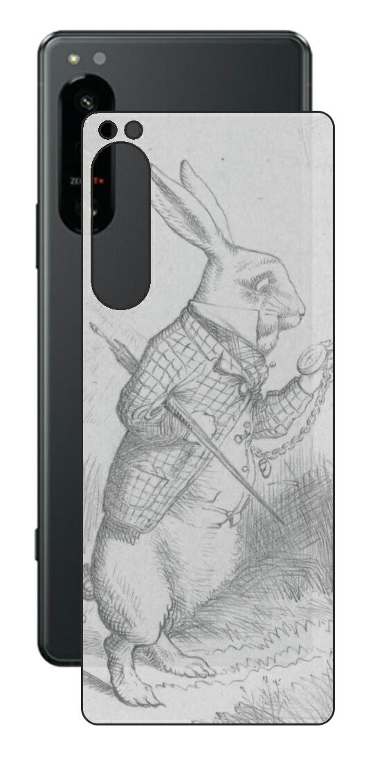 Sony Xperia 5 IV用 背面 保護 フィルム 名画プリント ジョン・テニエル （ John Tenniel ) 白ウサギ