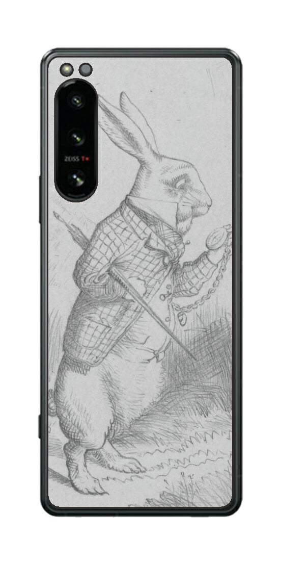 Sony Xperia 5 IV用 背面 保護 フィルム 名画プリント ジョン・テニエル （ John Tenniel ) 白ウサギ