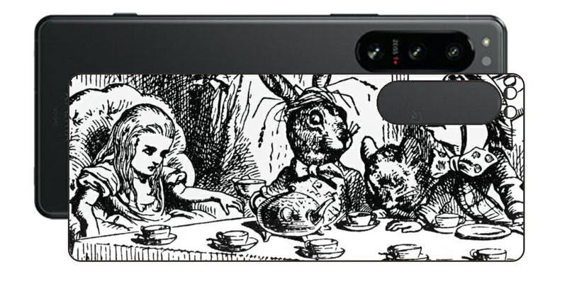 Sony Xperia 5 IV用 背面 保護 フィルム 名画プリント ジョン・テニエル （ John Tenniel ) 帽子屋と三月ウサギとのお茶会の場面