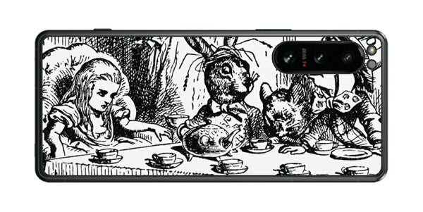 Sony Xperia 5 IV用 背面 保護 フィルム 名画プリント ジョン・テニエル （ John Tenniel ) 帽子屋と三月ウサギとのお茶会の場面