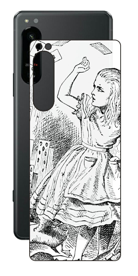 Sony Xperia 5 IV用 背面 保護 フィルム 名画プリント ジョン・テニエル （ John Tenniel ) トランプがアリスにとびかかる場面