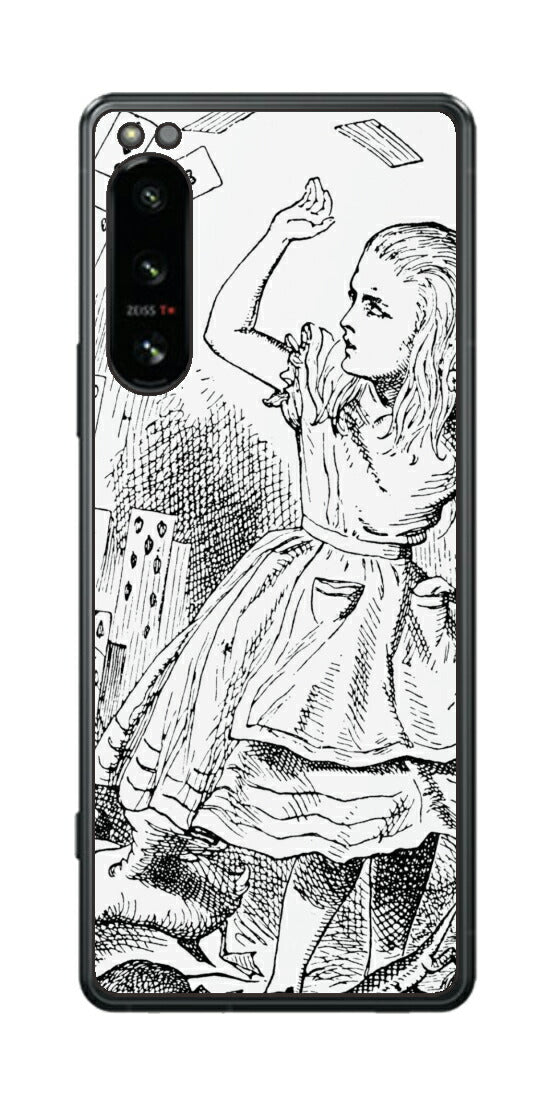 Sony Xperia 5 IV用 背面 保護 フィルム 名画プリント ジョン・テニエル （ John Tenniel ) トランプがアリスにとびかかる場面