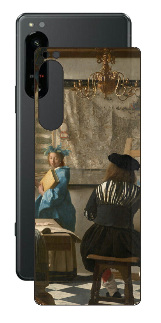 Sony Xperia 5 IV用 背面 保護 フィルム 名画 プリント フェルメール 絵画の芸術 （ ヨハネス・フェルメール Johannes Vermeer ）