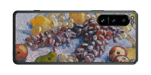 Sony Xperia 5 IV用 背面 保護 フィルム 名画 プリント ゴッホ ぶどう、レモン、梨、りんご（ フィンセント ファン ゴッホ Vincent Willem van Gogh ）