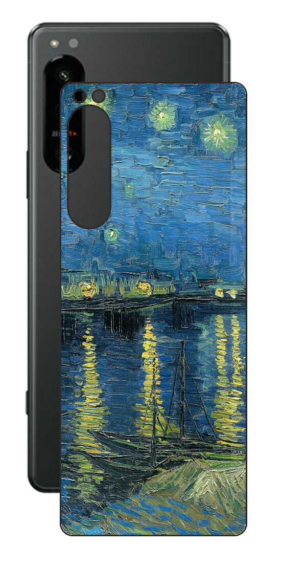 Sony Xperia 5 IV用 背面 保護 フィルム 名画 プリント ゴッホ ローヌの星月夜（ フィンセント ファン ゴッホ Vincent Willem van Gogh ）