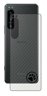 Sony Xperia 5 IV用 カーボン調 肉球 イラスト プリント 背面保護フィルム 日本製 [ワンポイント 丸 ブラック]